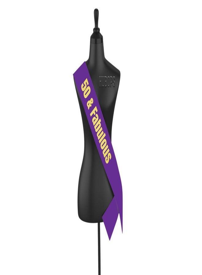 Hubops 50 & Fabulous Sash Purple with Golden Text for Birthday /50th Birthday Sash Party Decoration - Image 1